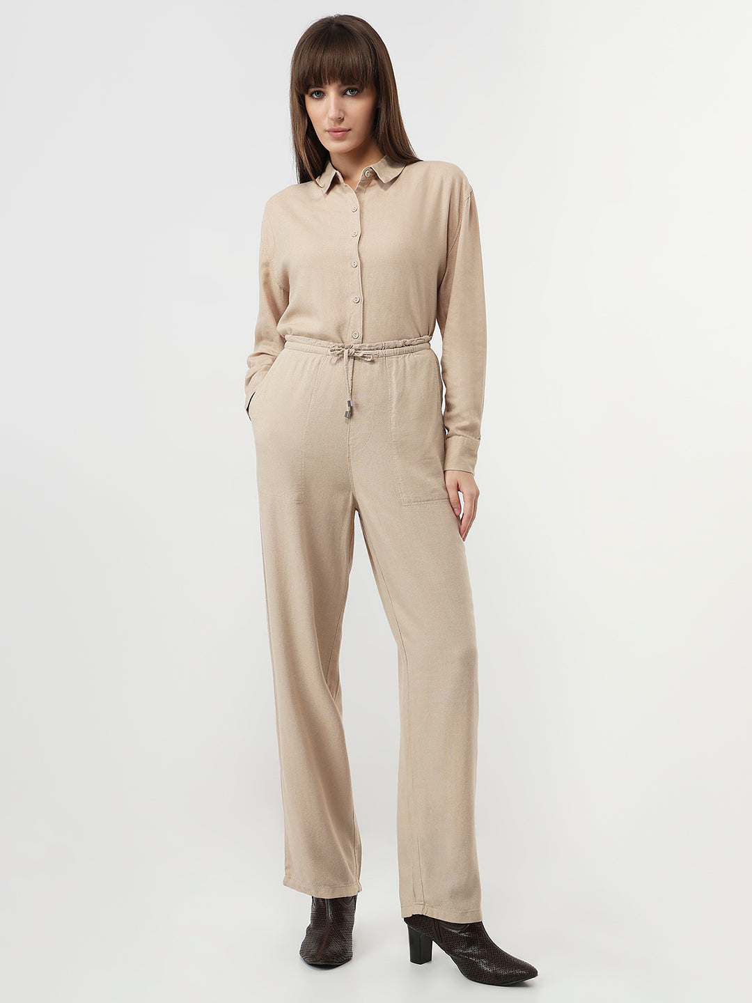 Women Oatmilk High-Rise Paper Bag Pants