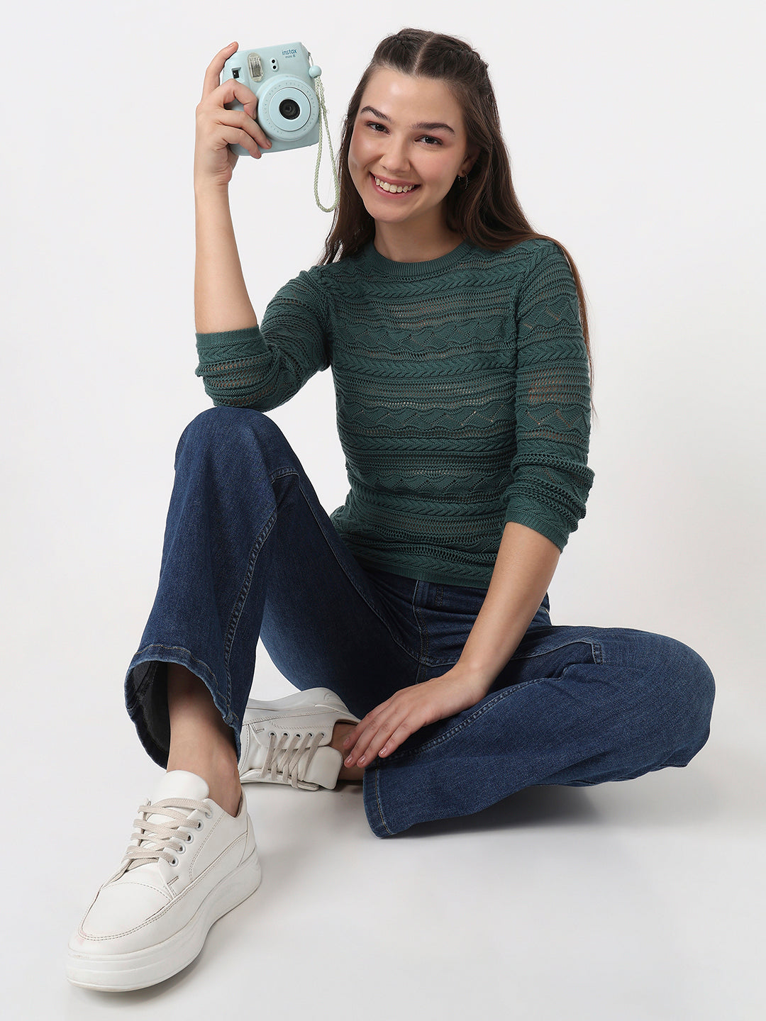 Women Green Moss Slim Fit Flat Knit