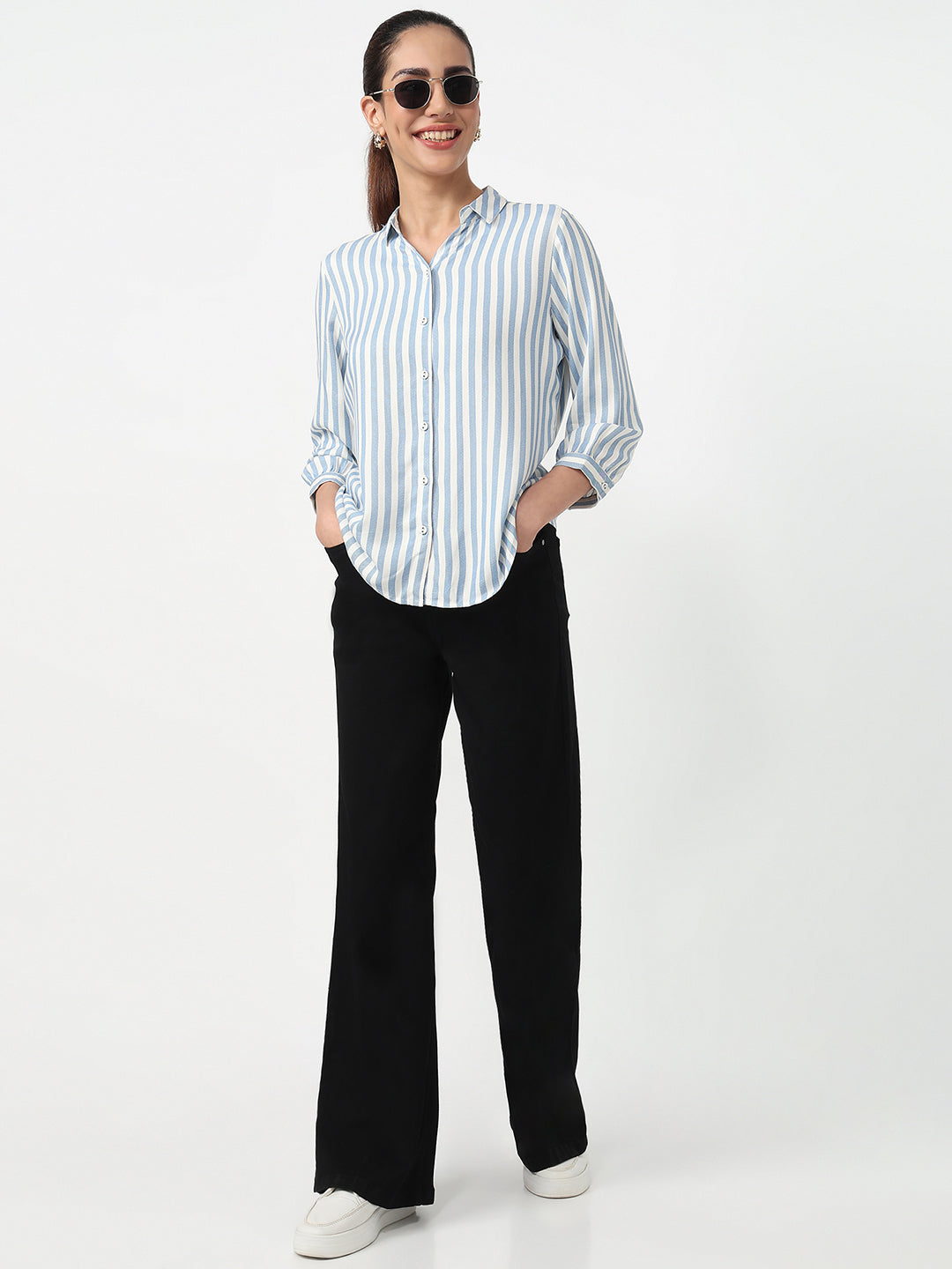 Women Blue/White Stipped Shirt