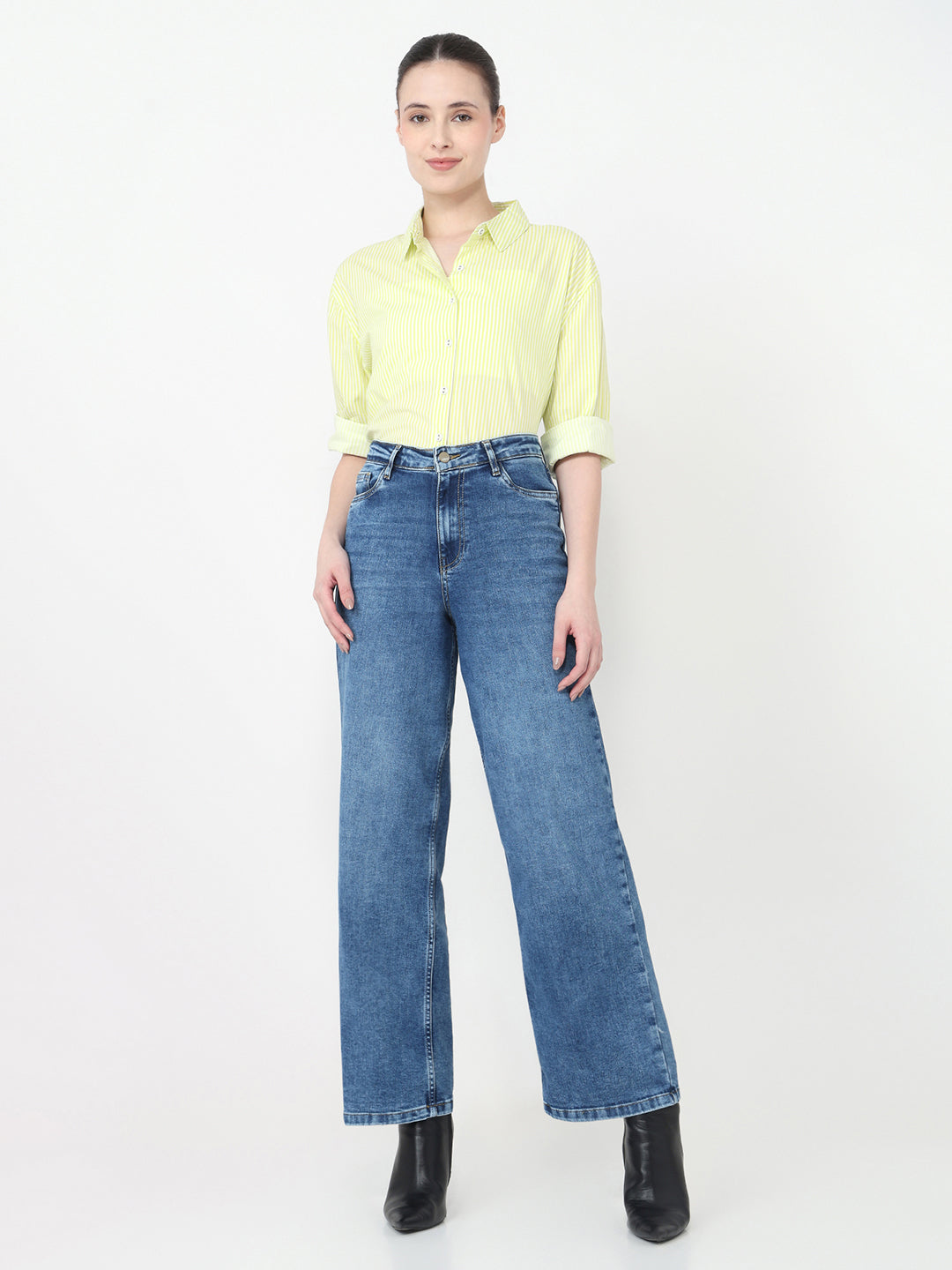 Women Light Blue High-Rise Wide Leg Jeans