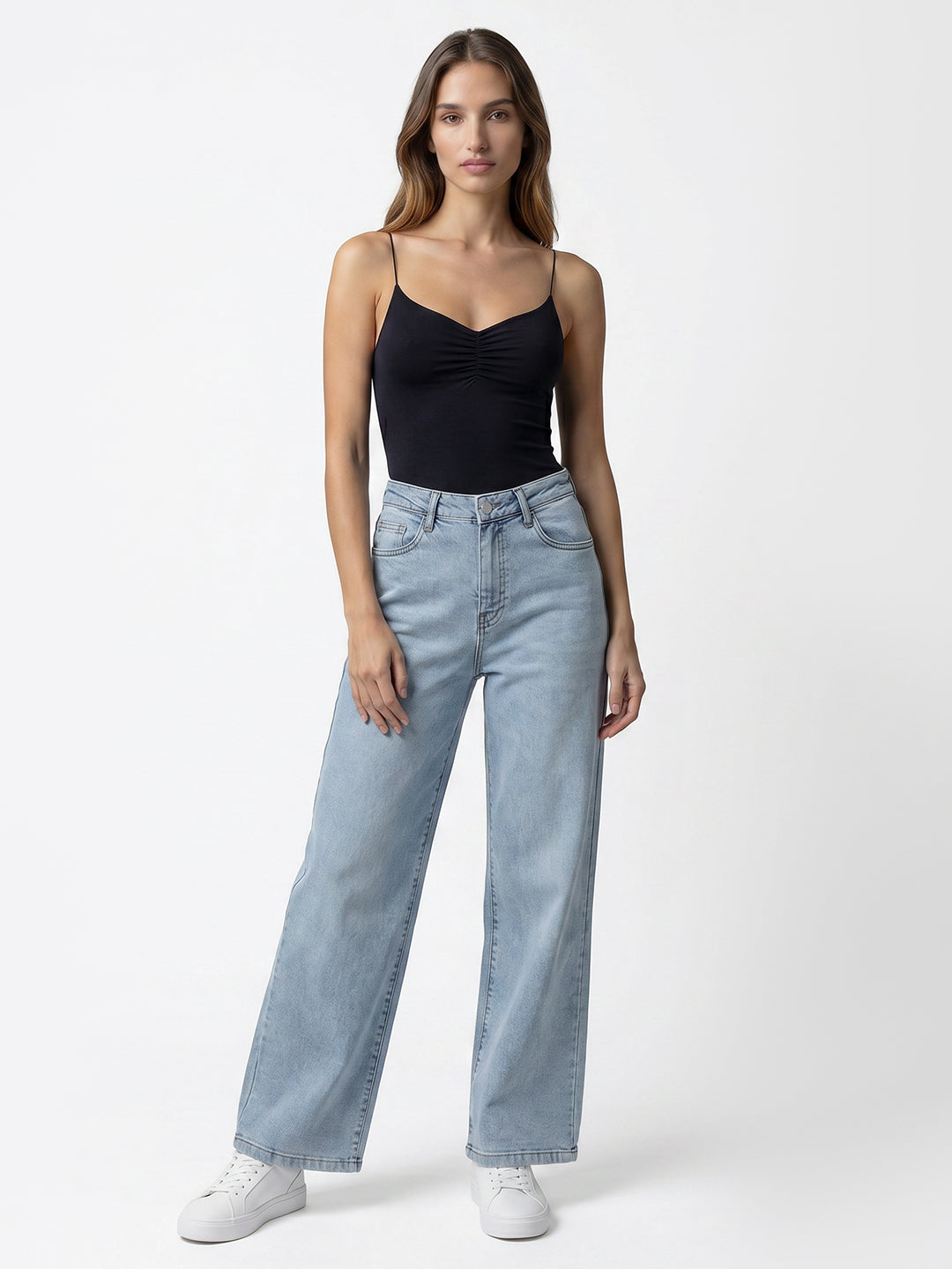 Women Light Blue High-Rise Crop Wide Leg Jeans
