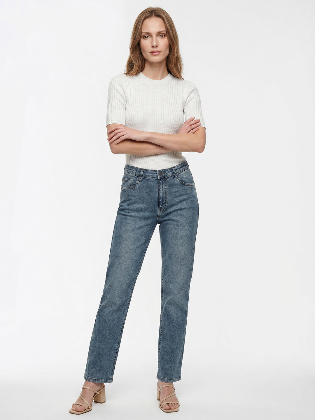 Women Blue High-Rise Slim Straight Fit Jeans