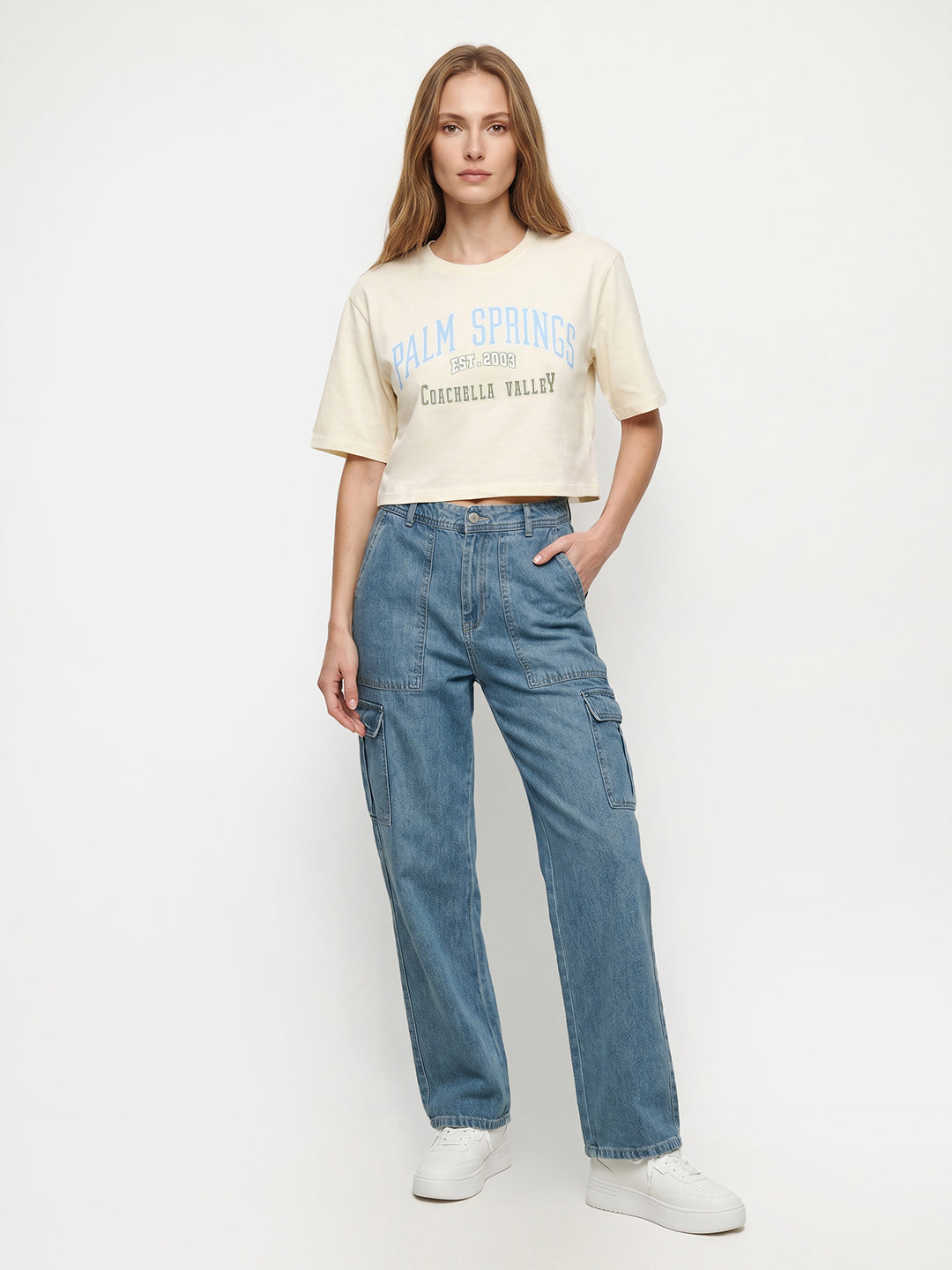 Women Light Blue Mid-Rise Cargo