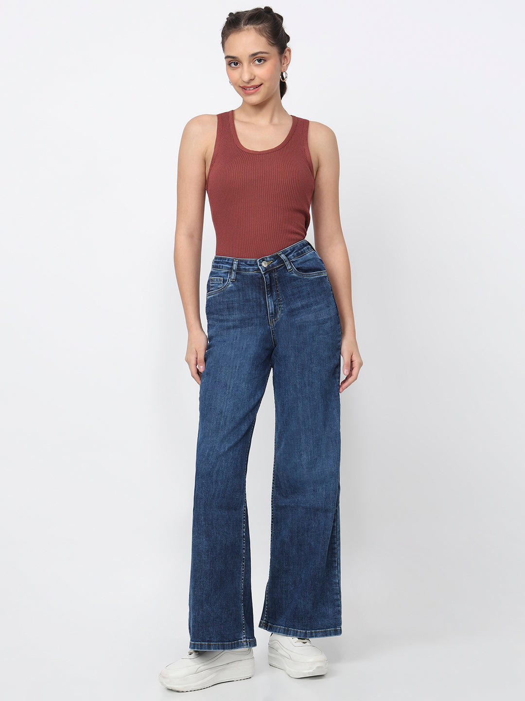 Women Blue High-Rise Super Wide Leg Jeans