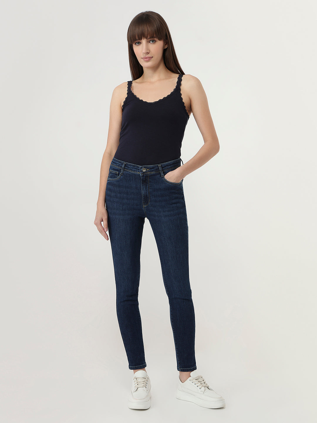 Women Dark Blue High-Rise Skinny Jeans