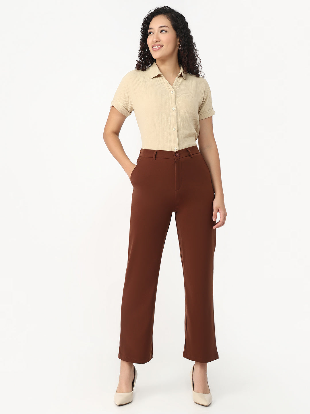 Women Sepia Loose Straight Fit Korean Pants