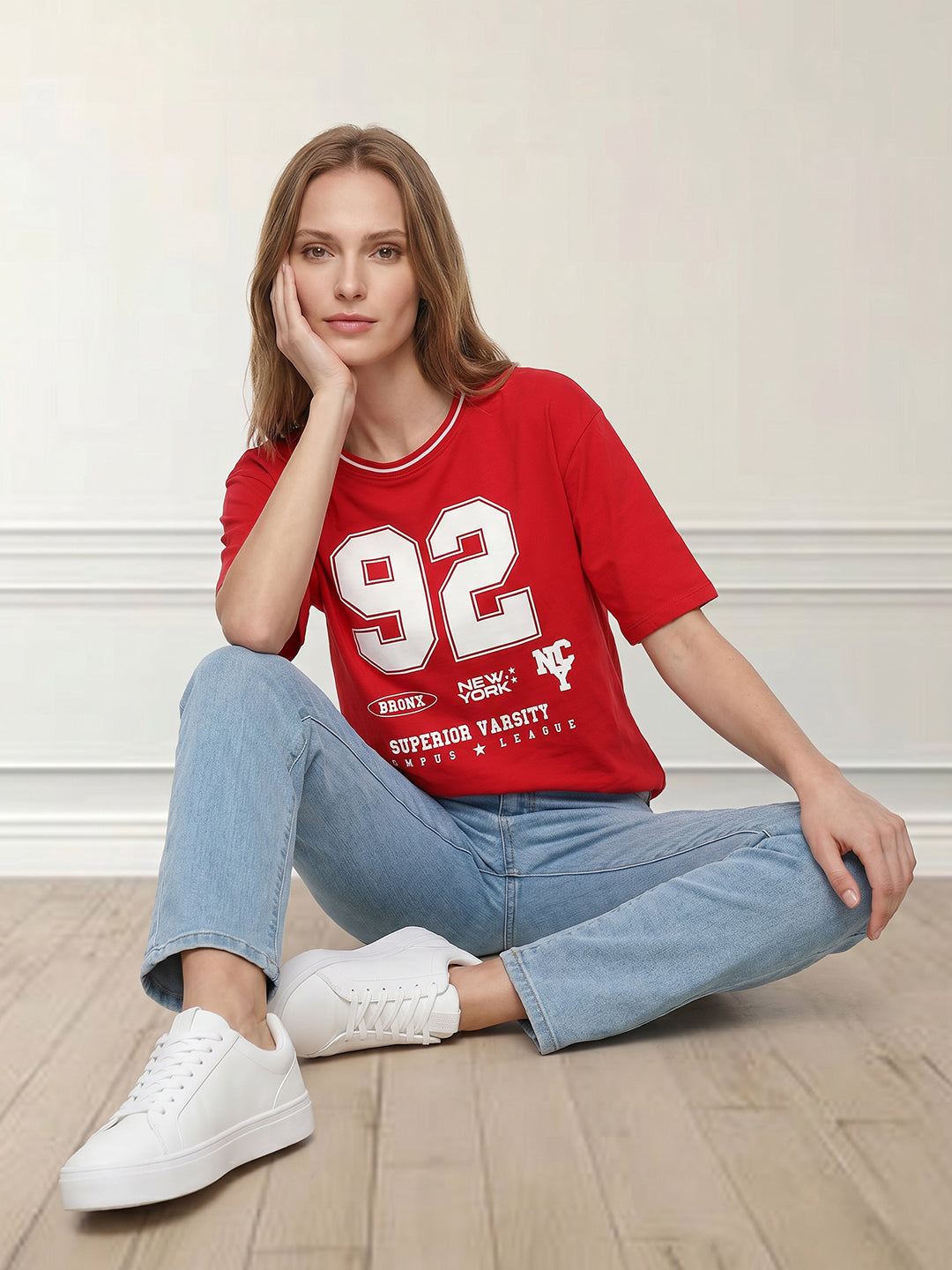 Women Red Oversized T-Shirt