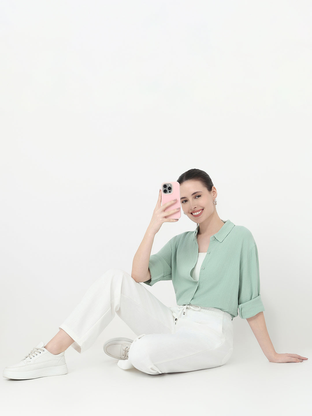 Women Mint Slim Fit Oversized Shirt