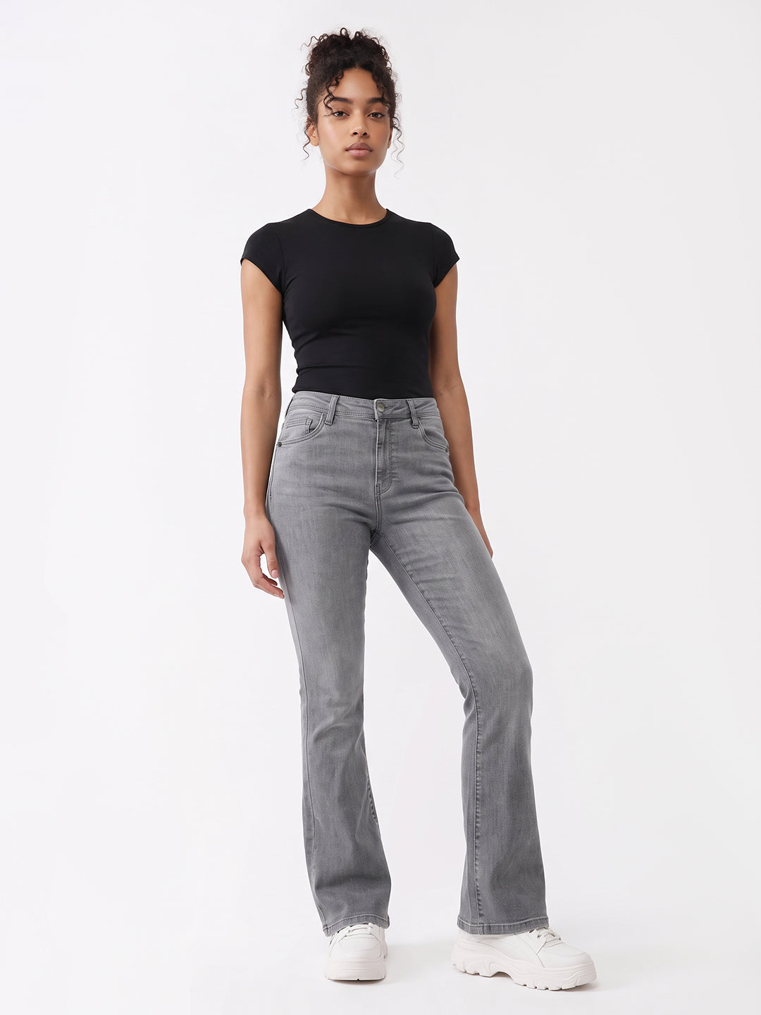Light Grey High-Rise Flare Jeans