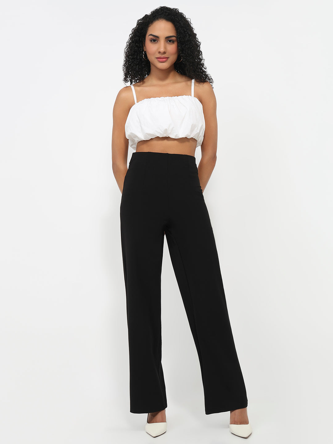 Women Black High-Rise Super Wide Leg Treggings