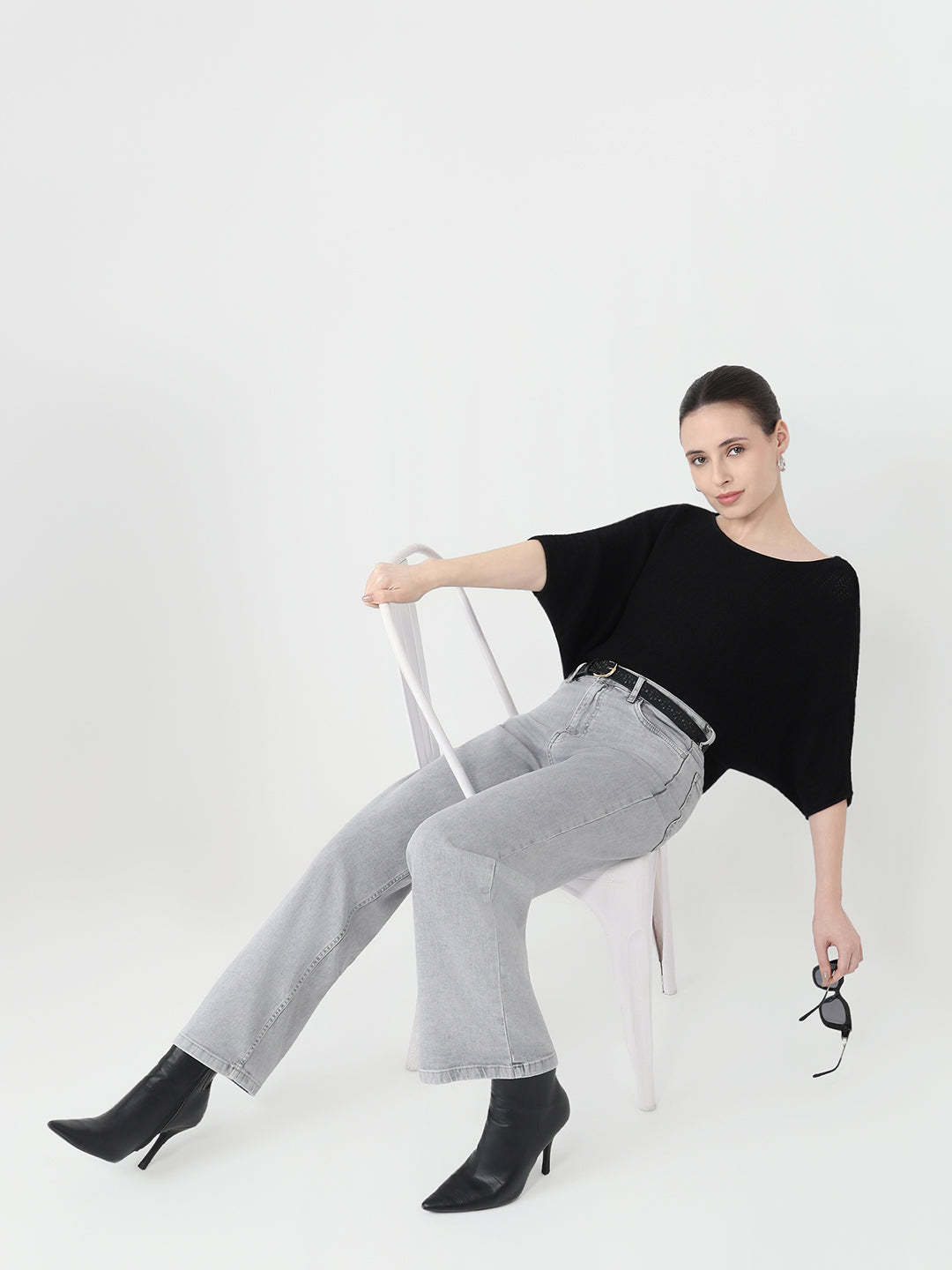 Women Black Slim Fit Batsleeve