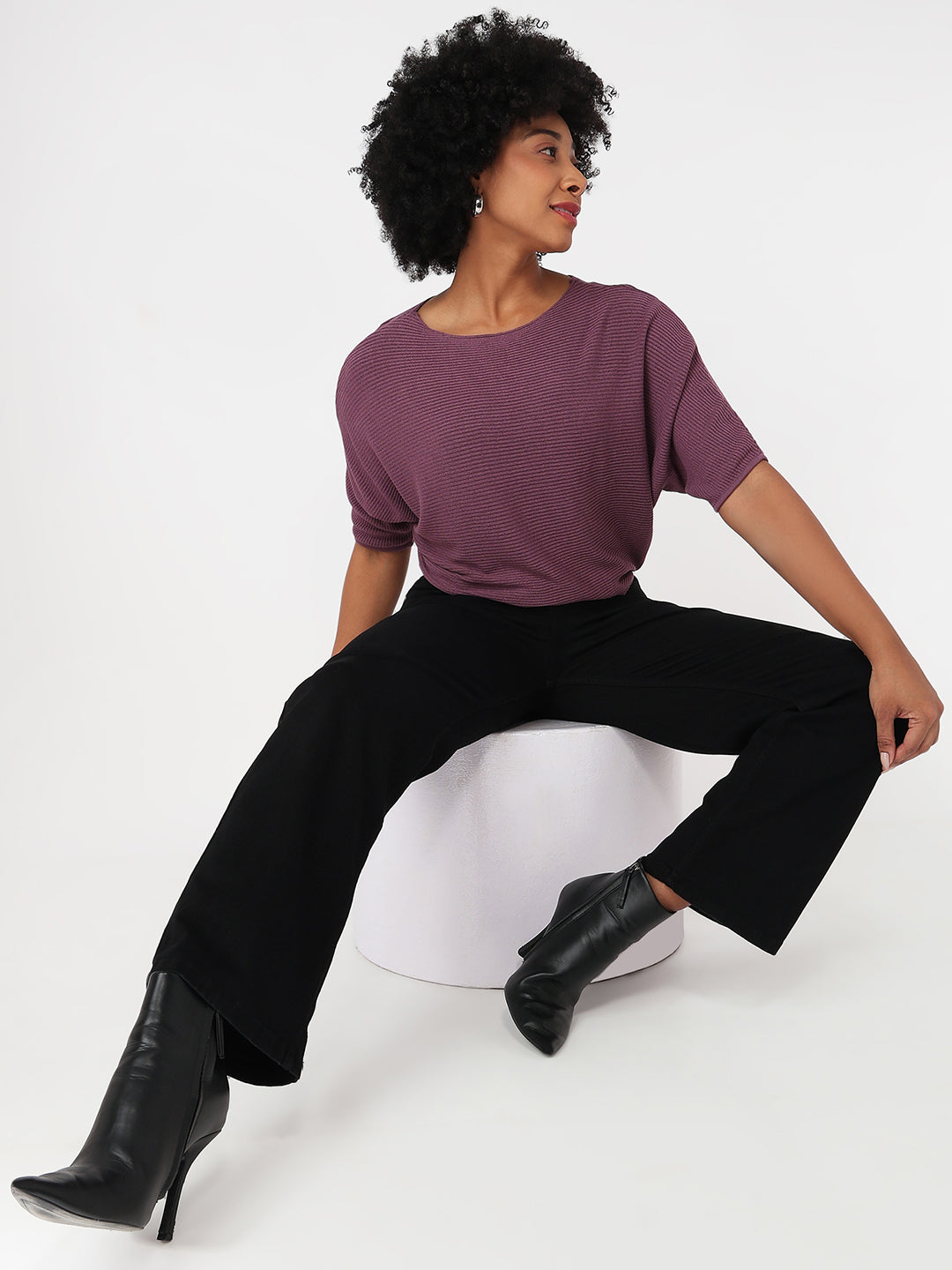 Women Mauve Slim Fit Batsleeve