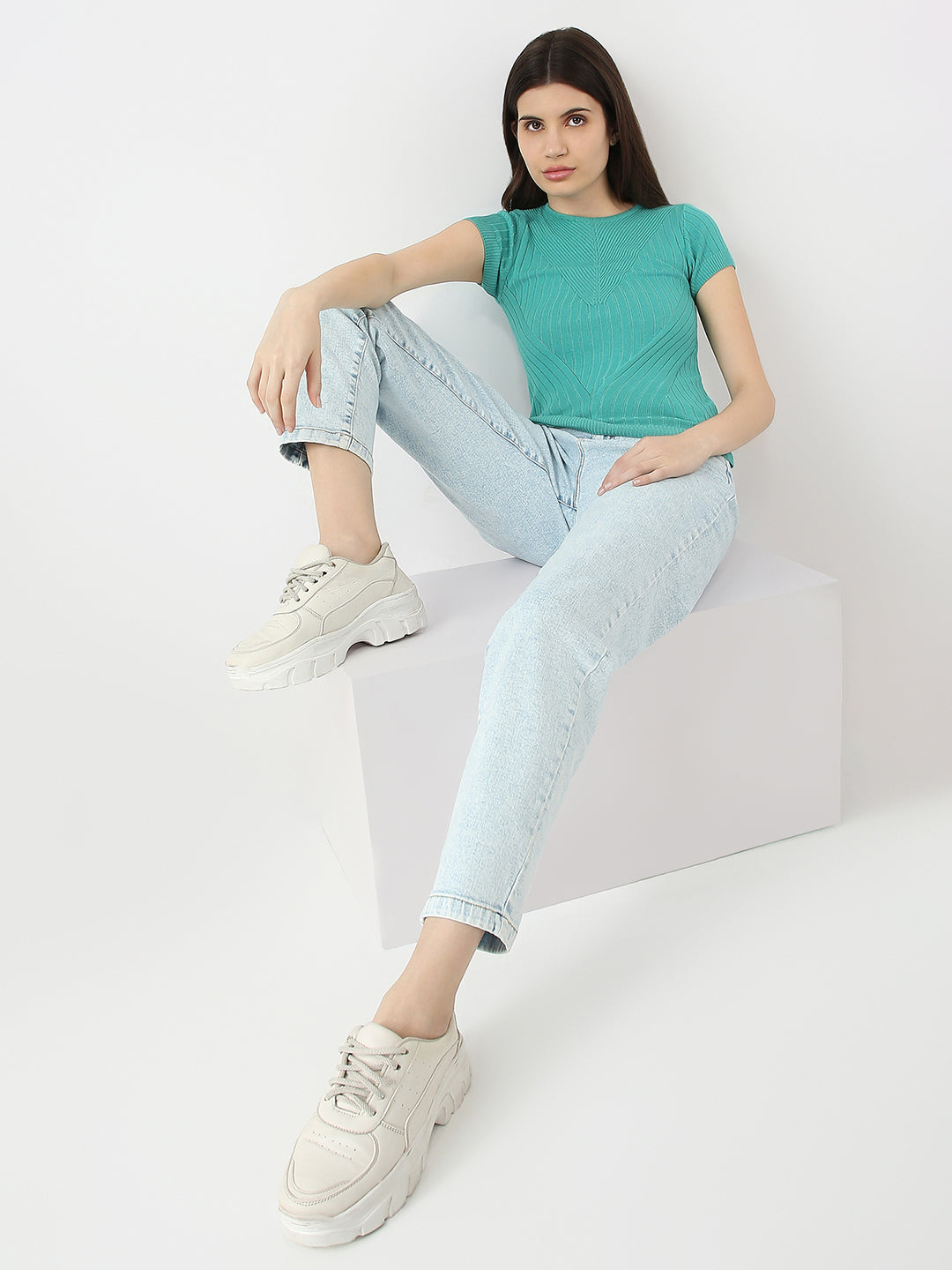 Women Slim Fit Flat Knit Top
