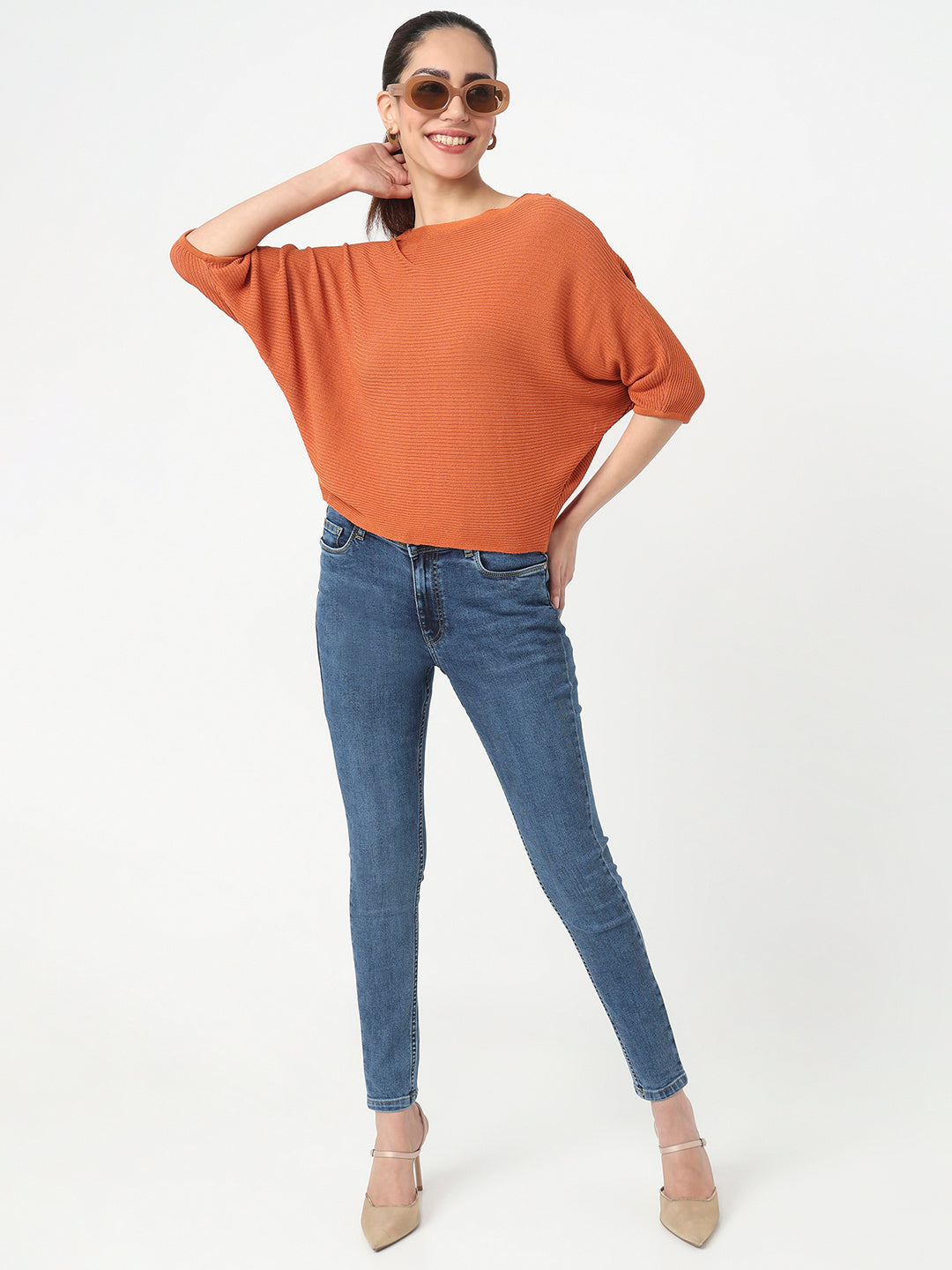 Women Burnt Orange Batsleeve Top