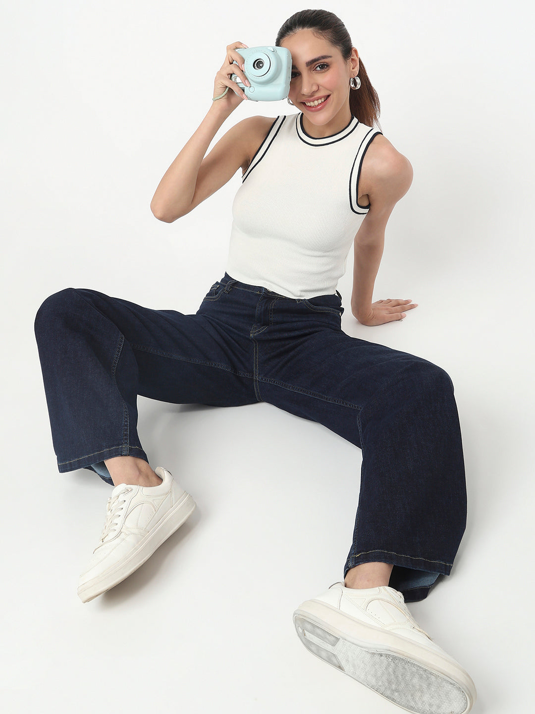Women White Slim Flat Knit