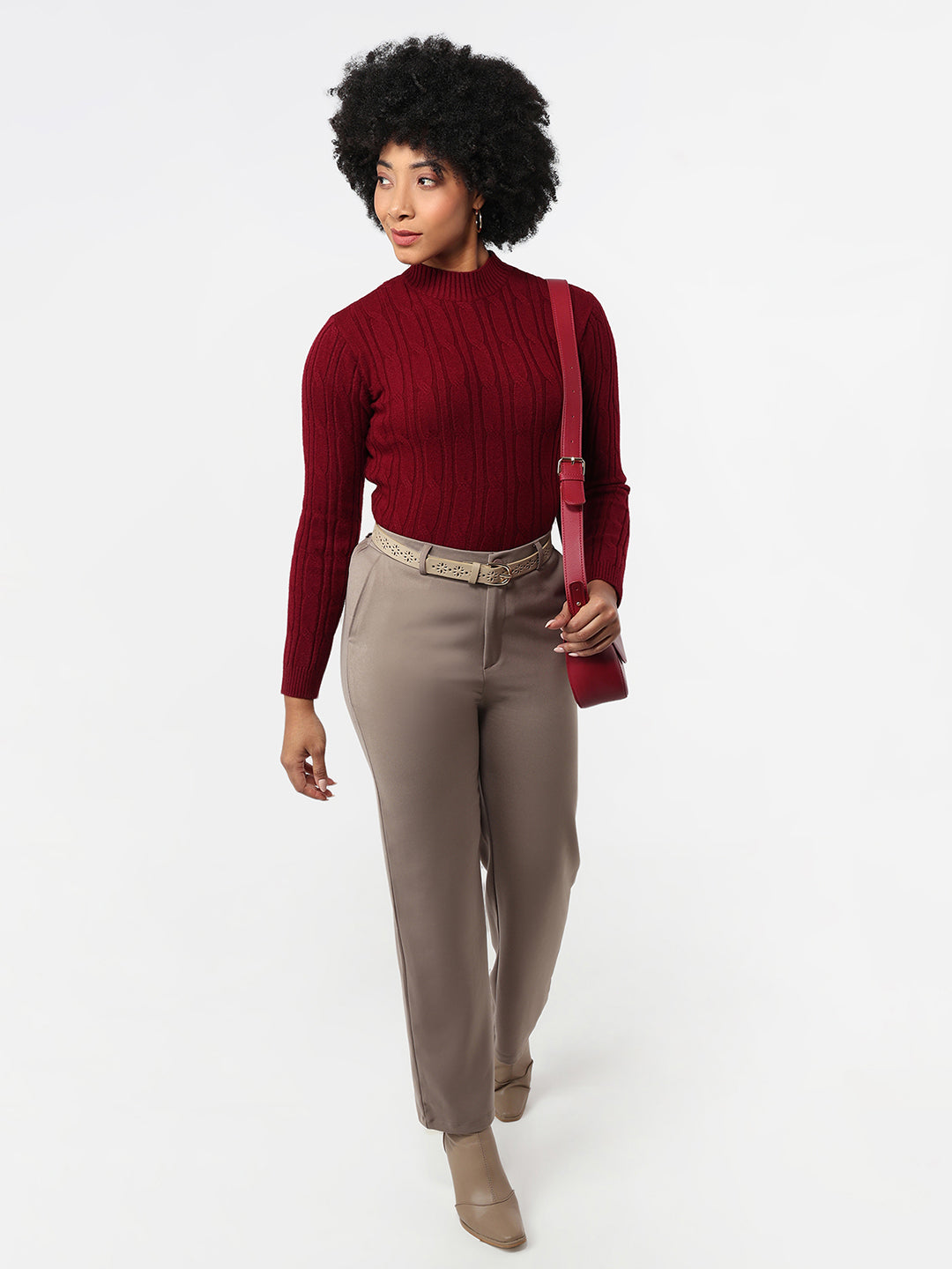 Women Maroon Slim Fit Sweater