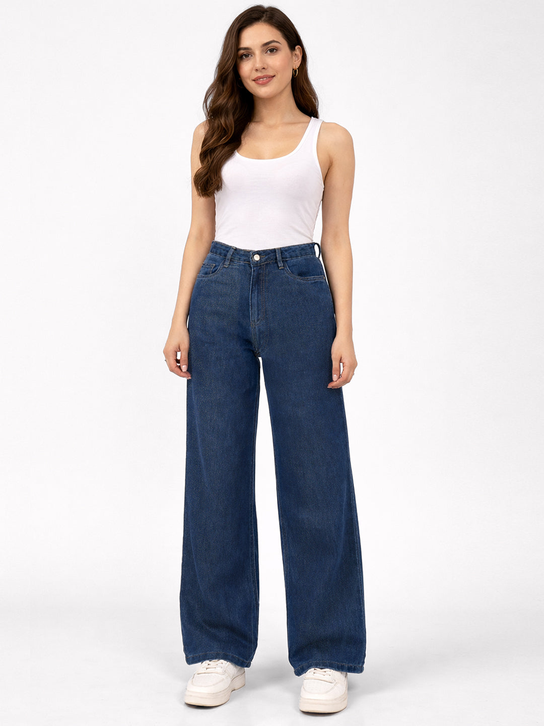 Women Dark Blue High-Rise Shimmery Baggy Jeans
