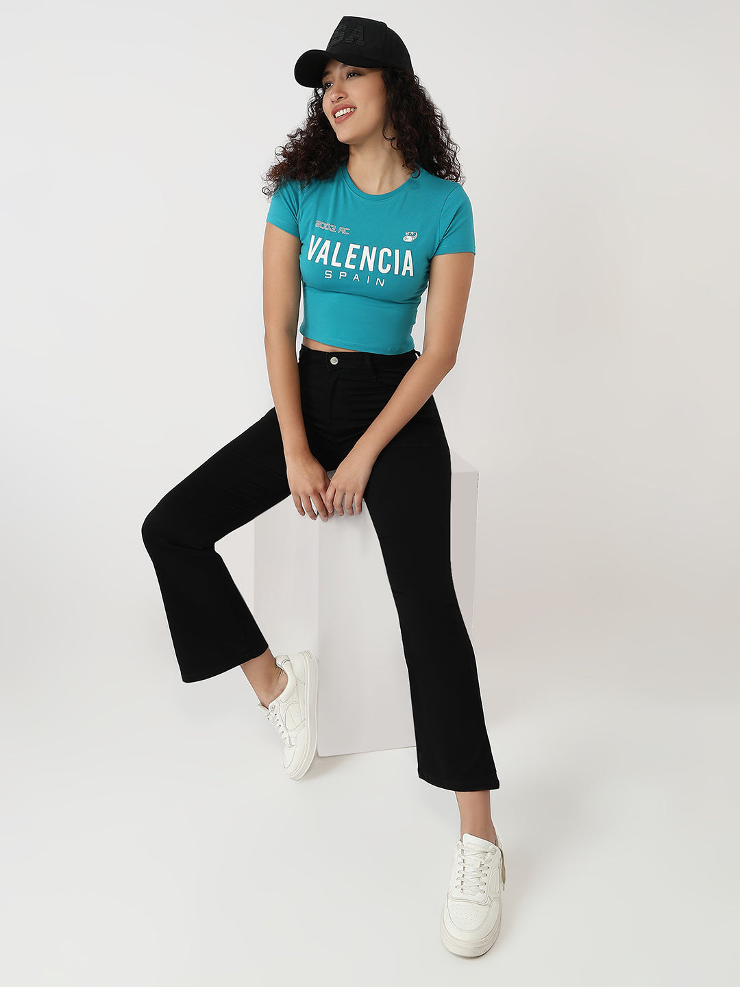 Women Peacock Blue Slim Genz Tees