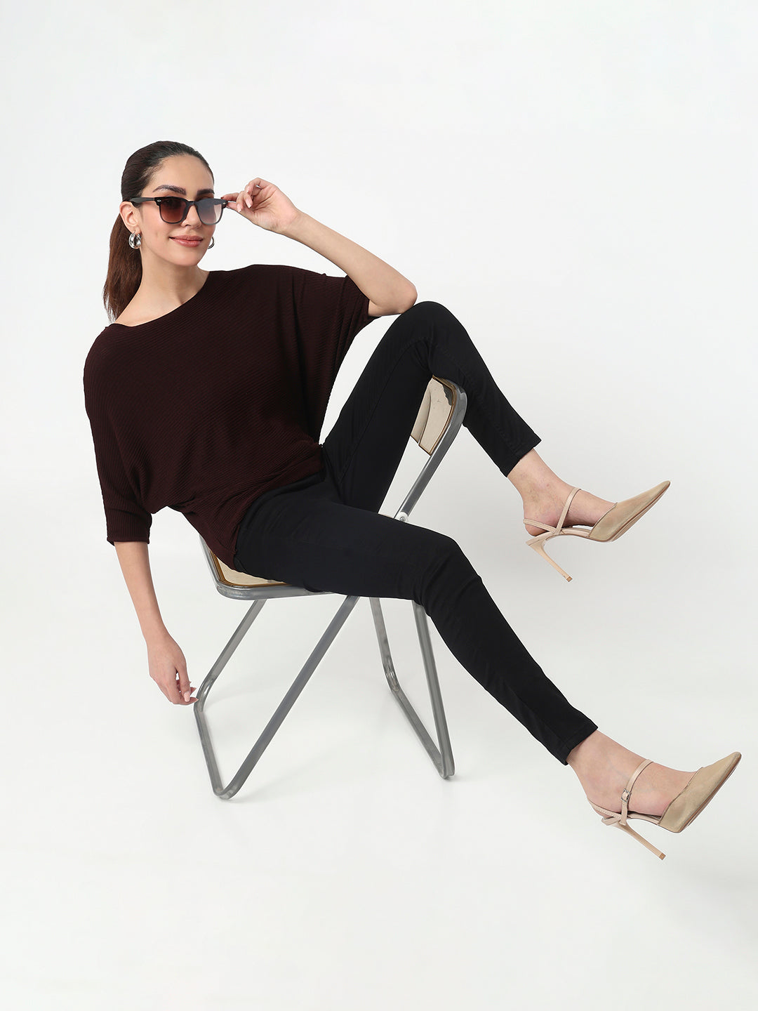 Women Wine Batsleeve Top