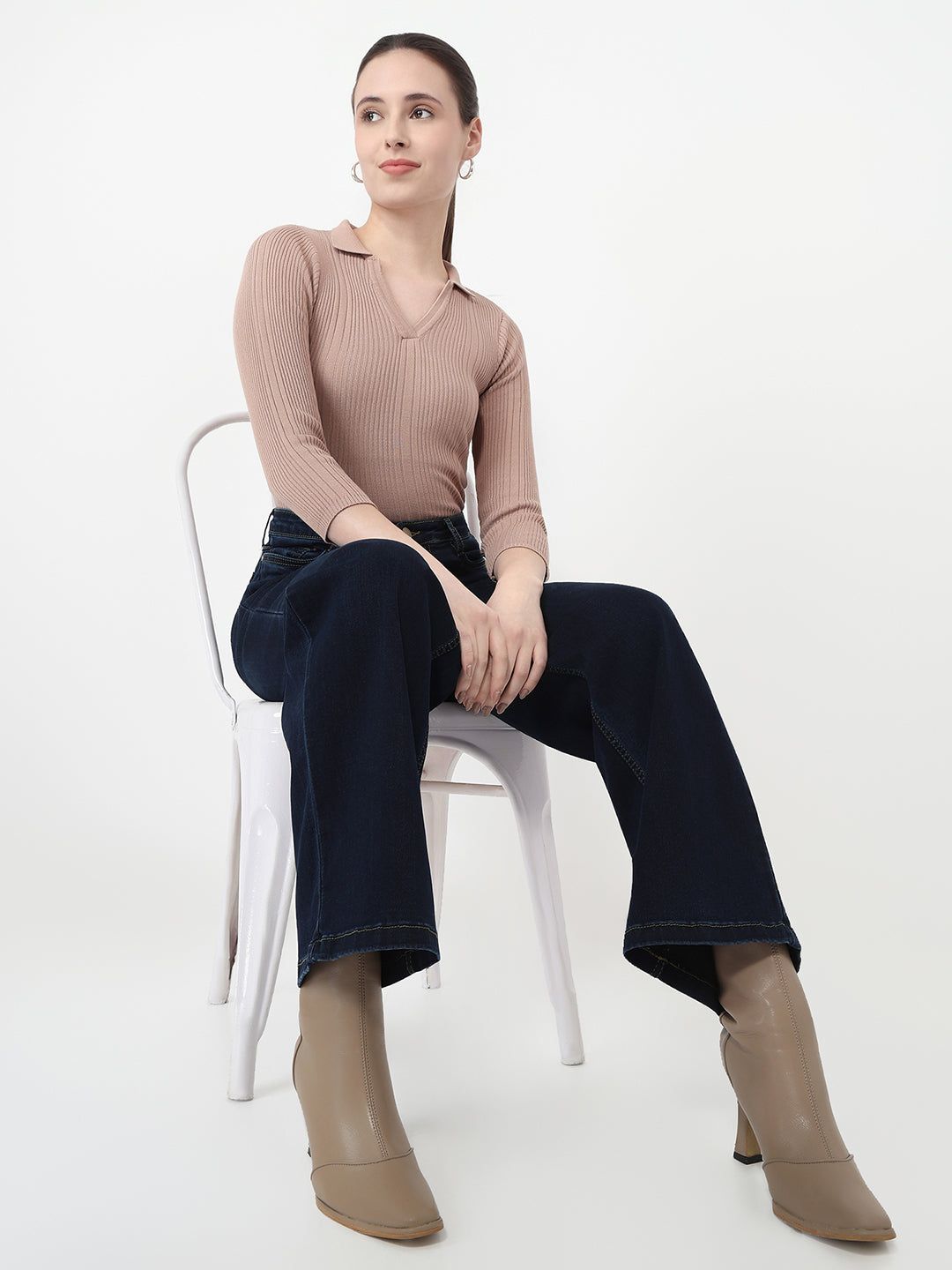 Women Beige Flat Knit