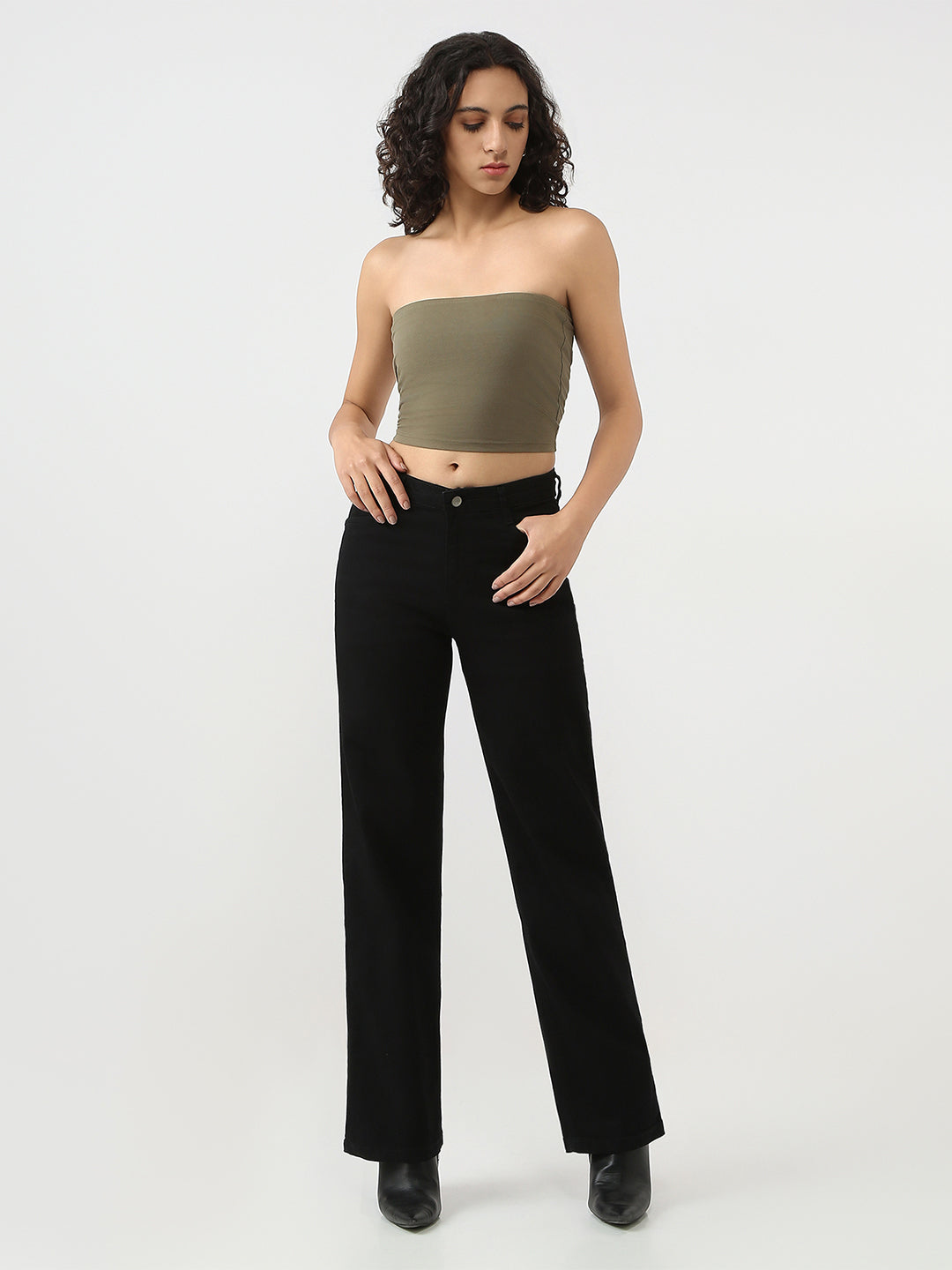 Women Black High-Rise Straight Fit Jeans