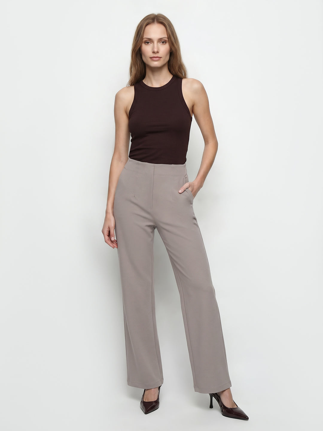 Women Light Grey Wide Leg Treggings