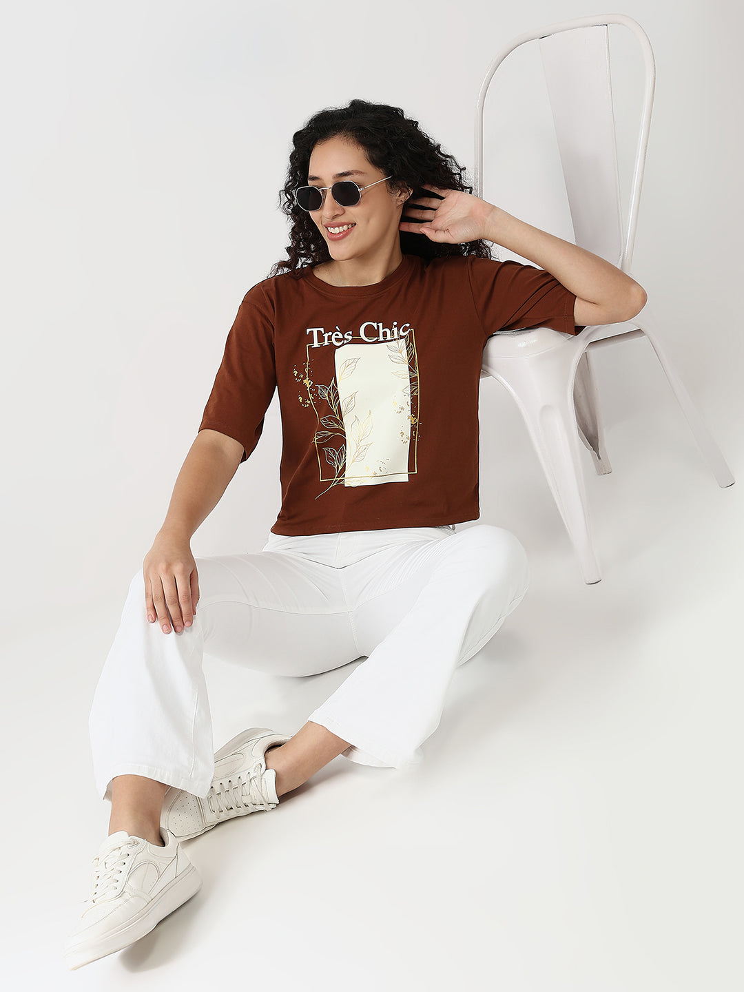 Women Sepia Slim Graphic Crop T-Shirt
