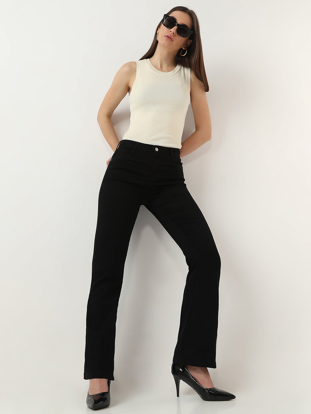 Women High-Rise Mini Flare Jeans