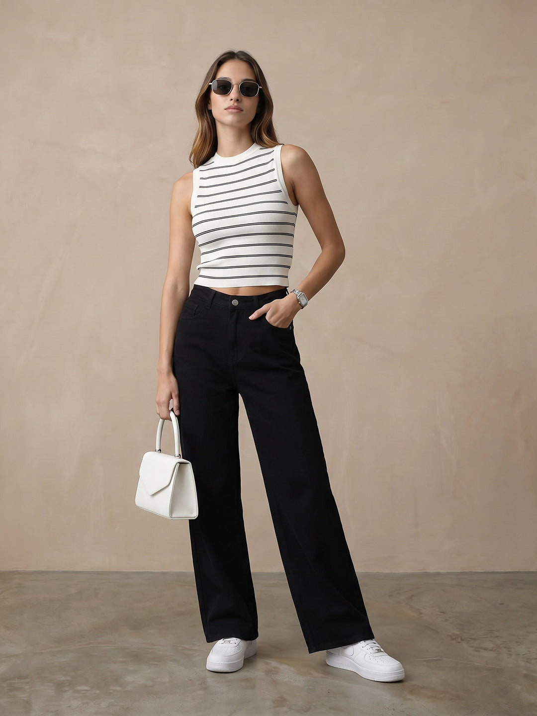 Women Black/White Tank Top