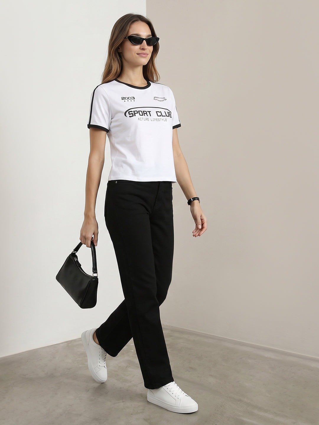 Women White Graphic Crop Tees