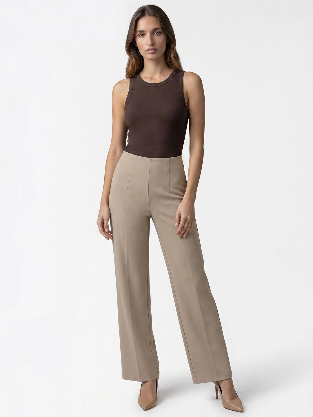 Women Beige Wide Leg Treggings