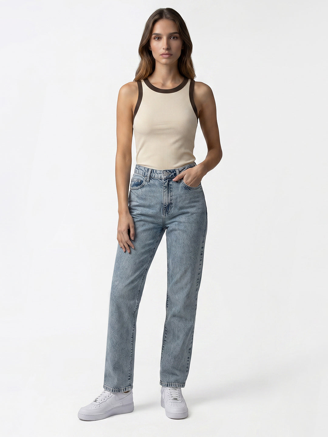 Women Light Blue High-Rise Straight Fit Jeans