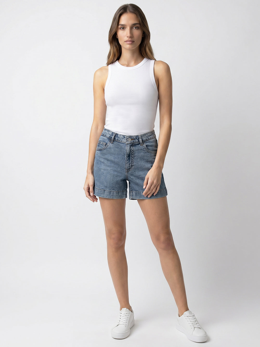 Women Light Blue High-Rise Short