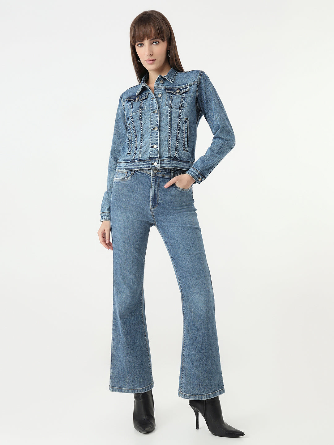 Blue High-Rise Mini Flare Jeans