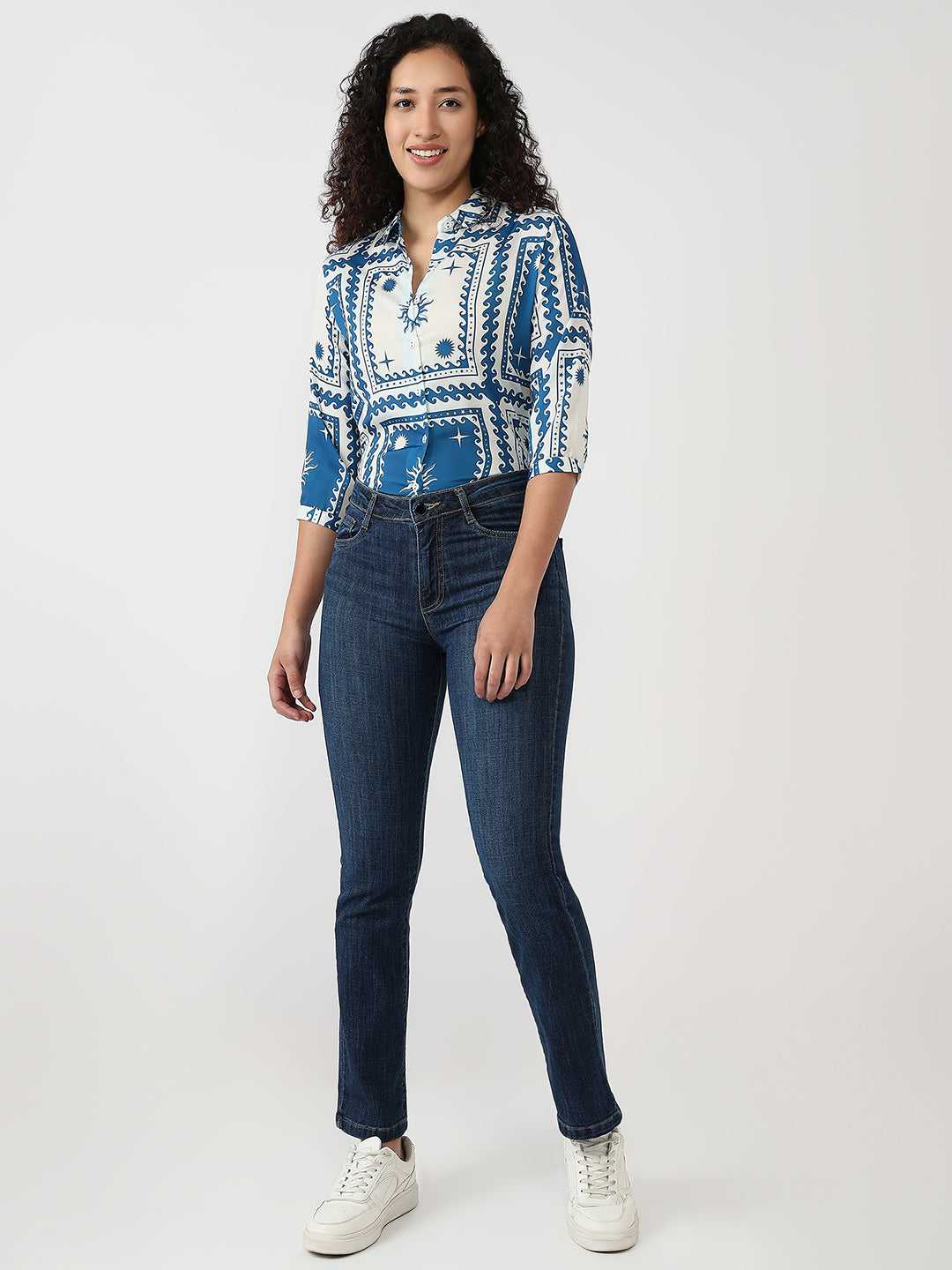 Women Dark Blue High-Rise Slim Straight Fit Jeans