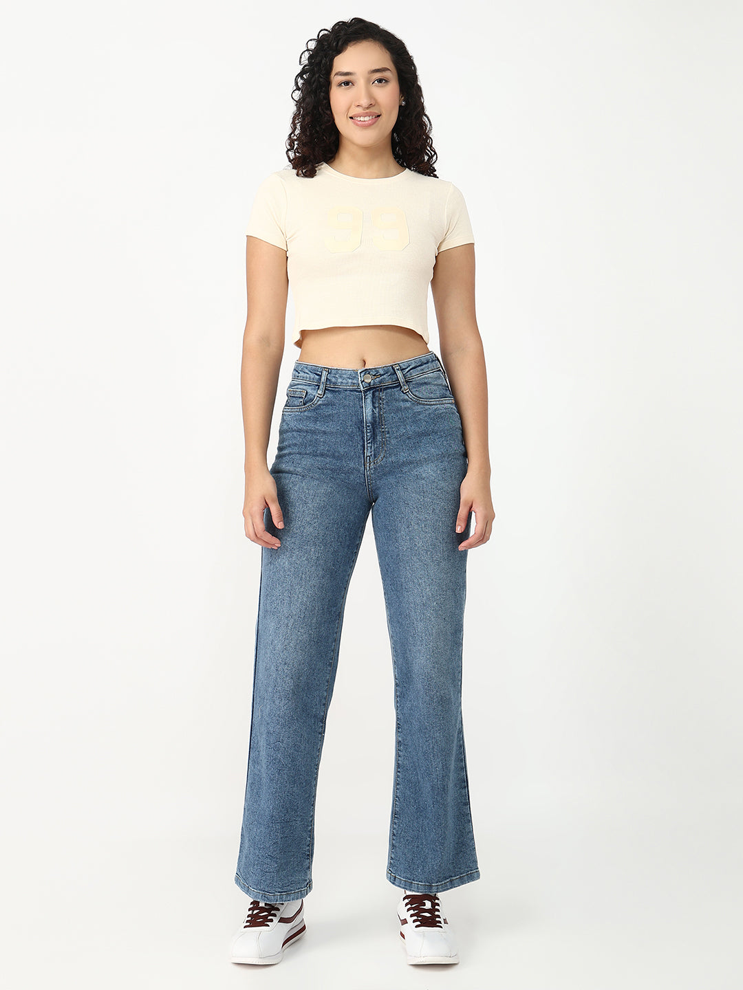 Women Blue High-Rise Wide Leg Jeans