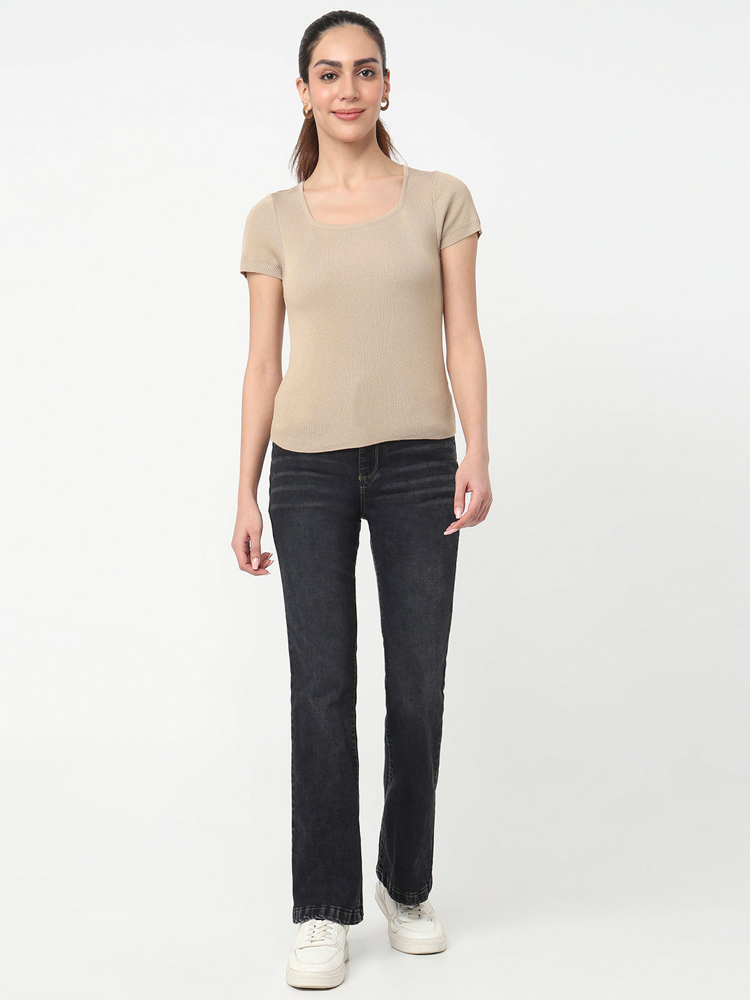 Women Charcoal High-Rise Mini Flare Jeans