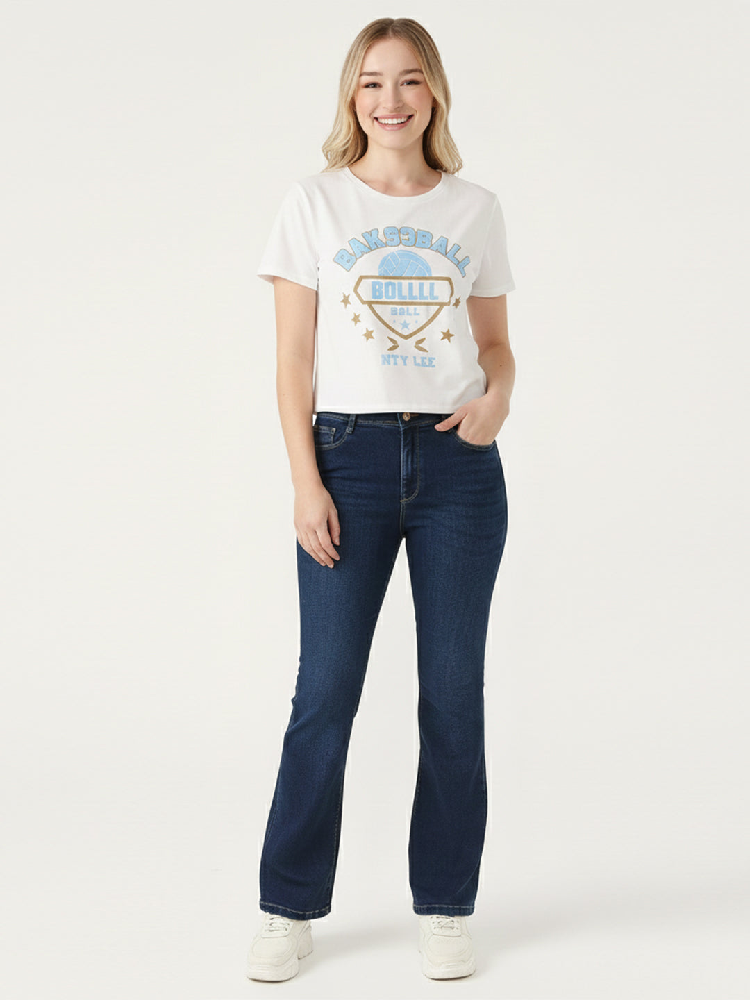 Women Dark Blue High-Rise Wide Leg Jeans