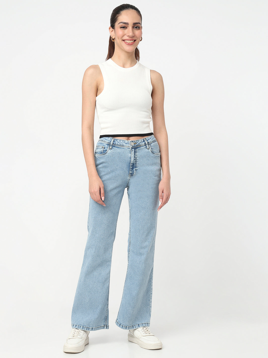 Women Light Blue High-Rise Flare Jeans