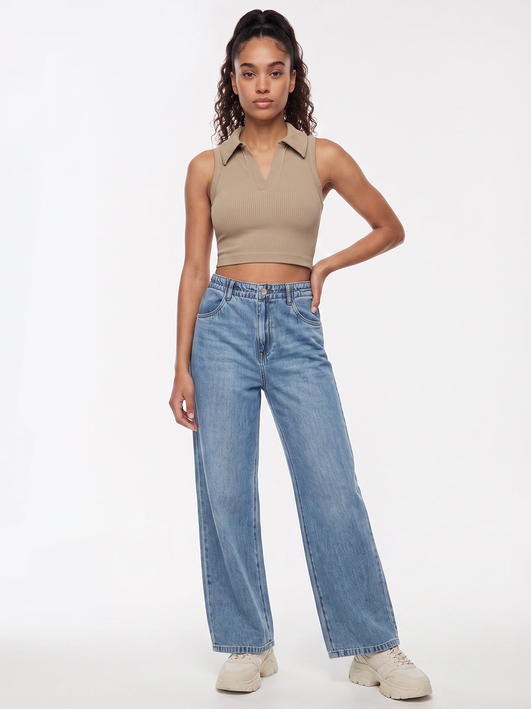 Blue High-Rise Crop Wide Leg Jeans