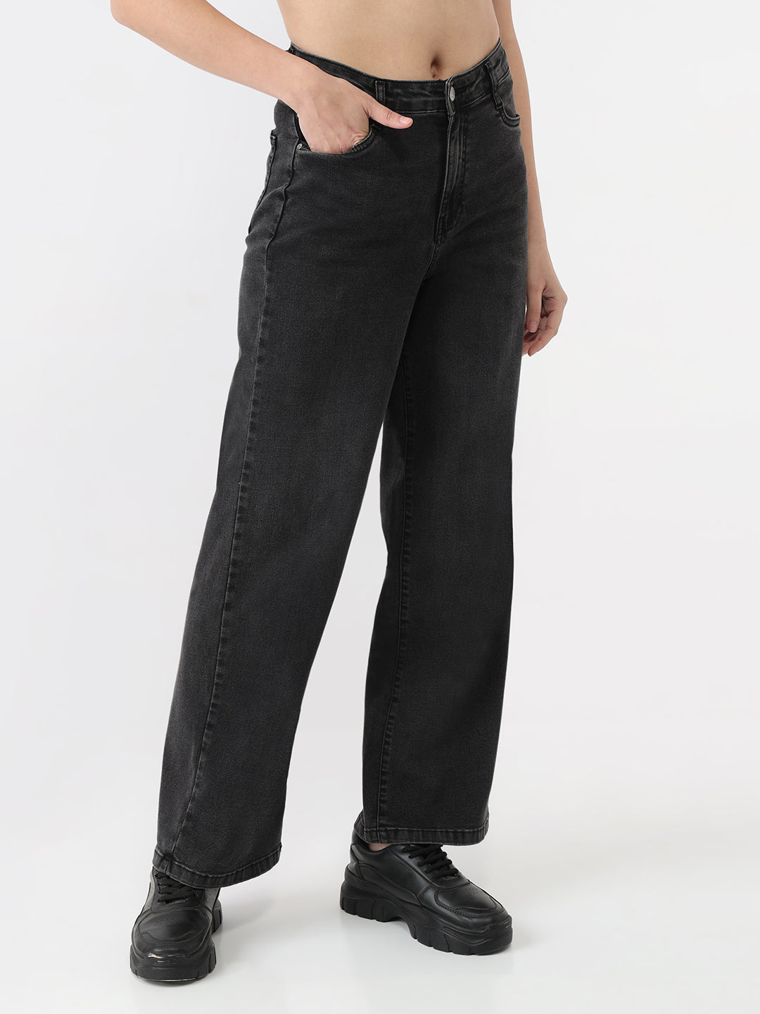 Women Charcoal High-Rise Loose Straight Jeans