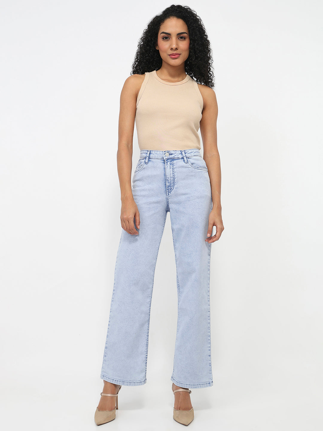 Women Light Blue High-Rise Wide Leg Jeans