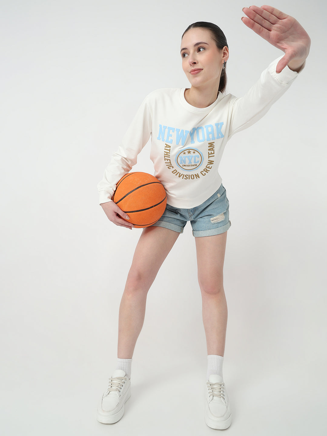 Women Off White Slim Fit Sweatshirt