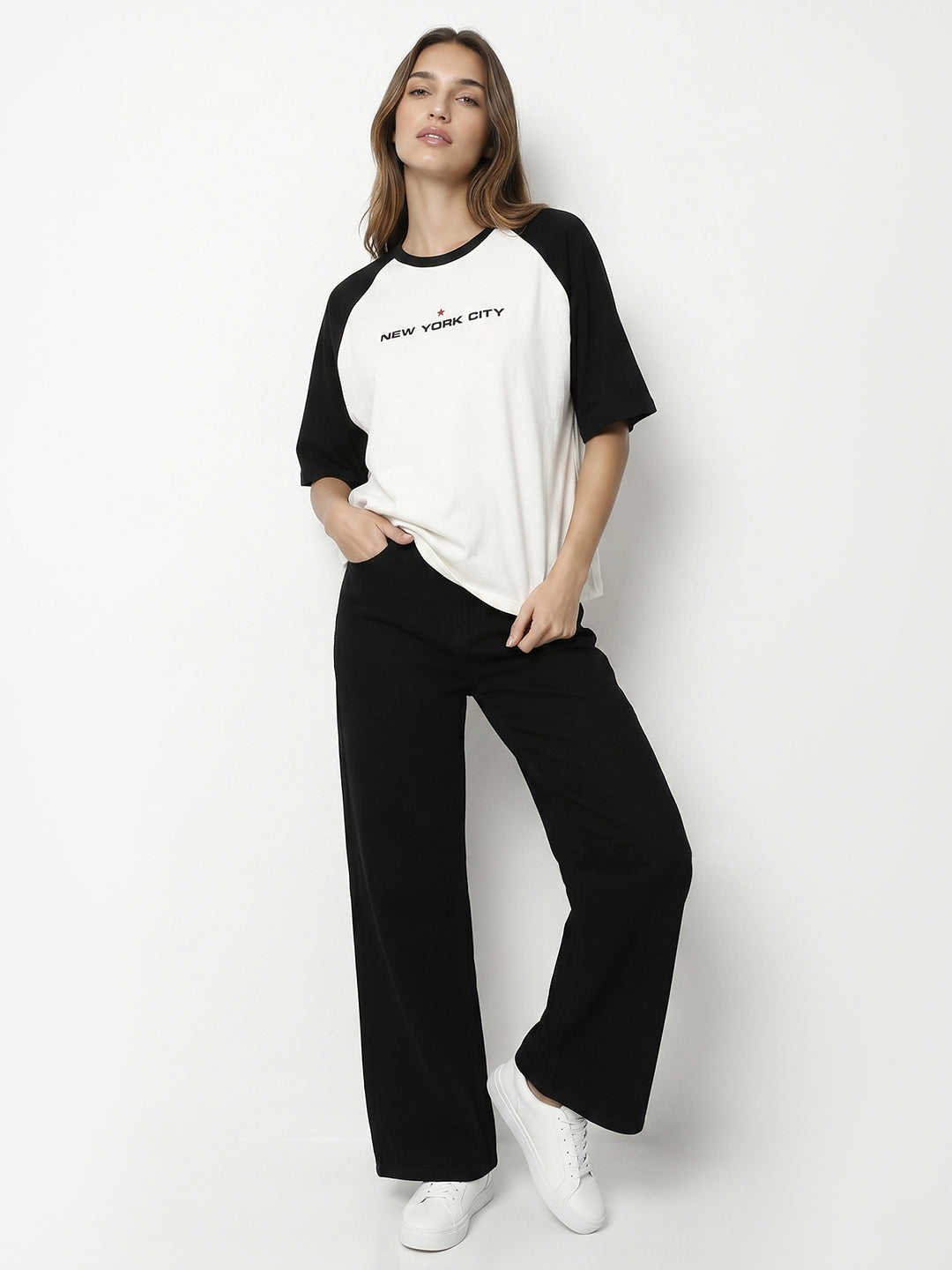 Women Ivory/Black Graphic Crop Tees