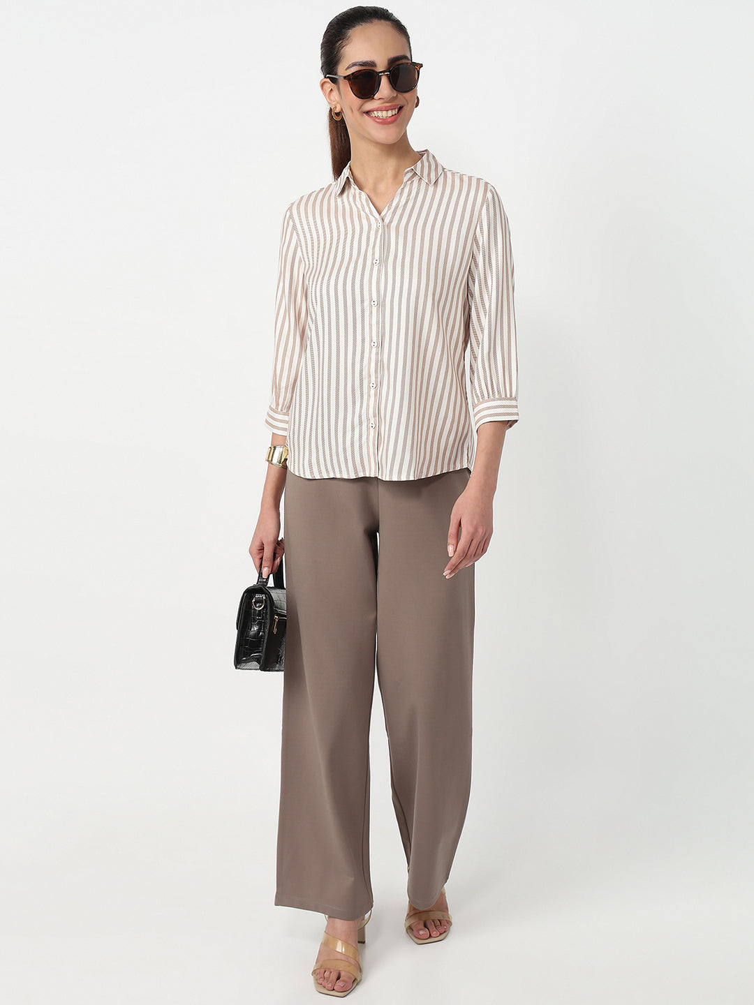 Women Beige/White Striped Shirt