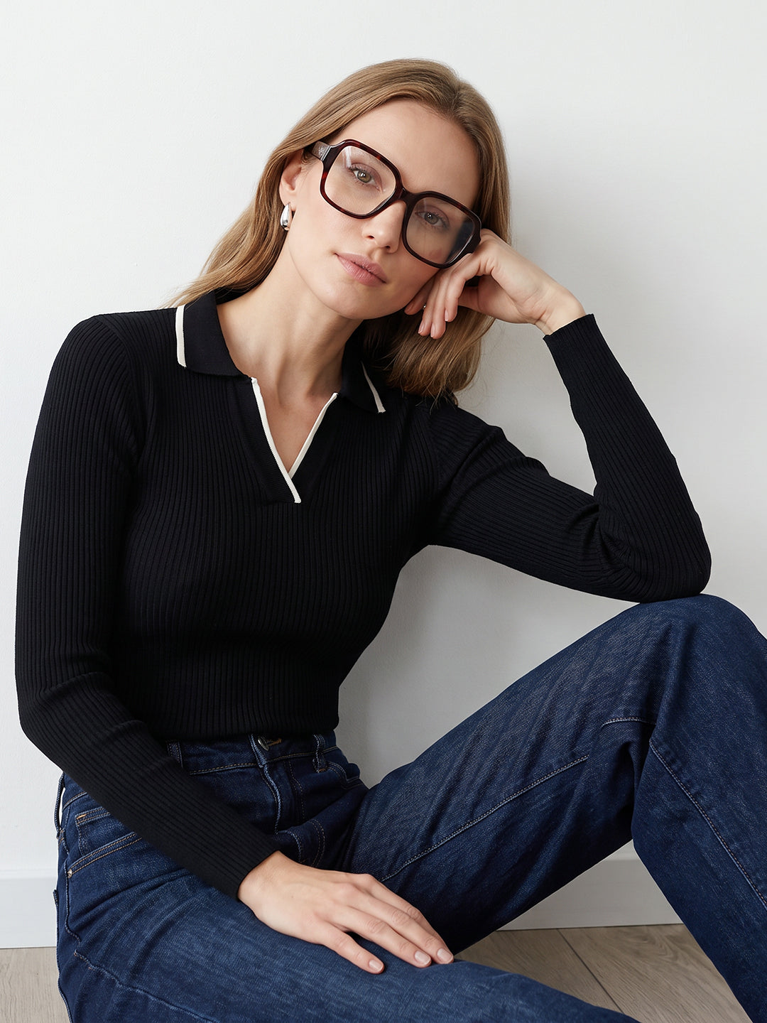 Women Black Flat Knit