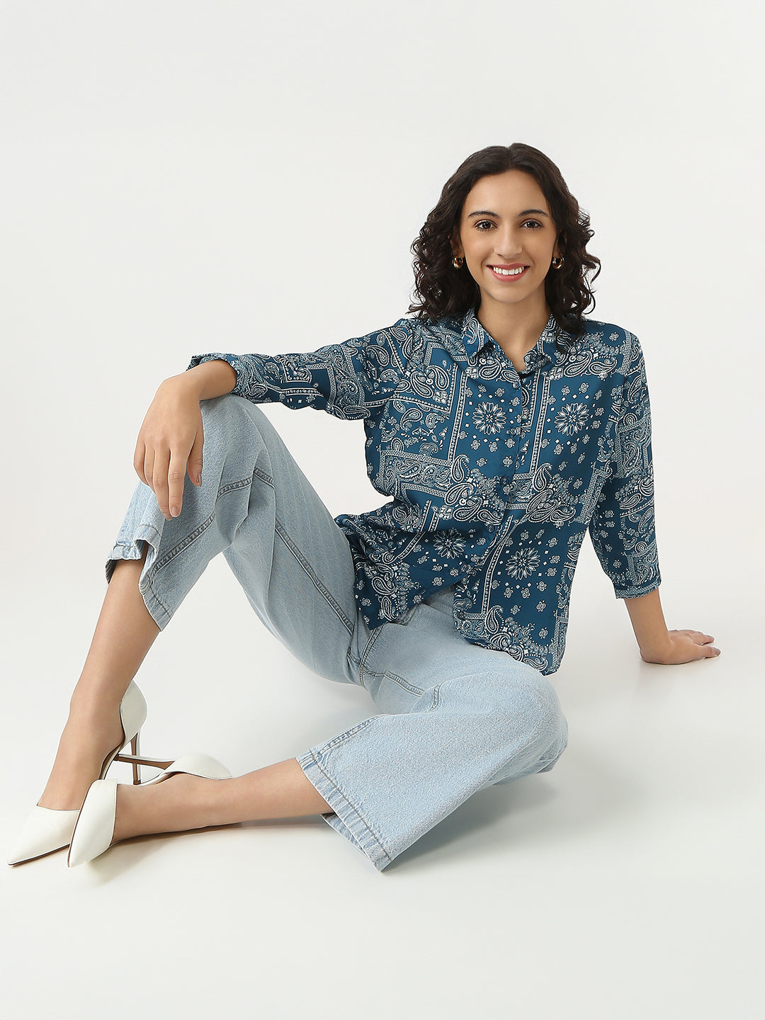 Women Teal Printed Shirt