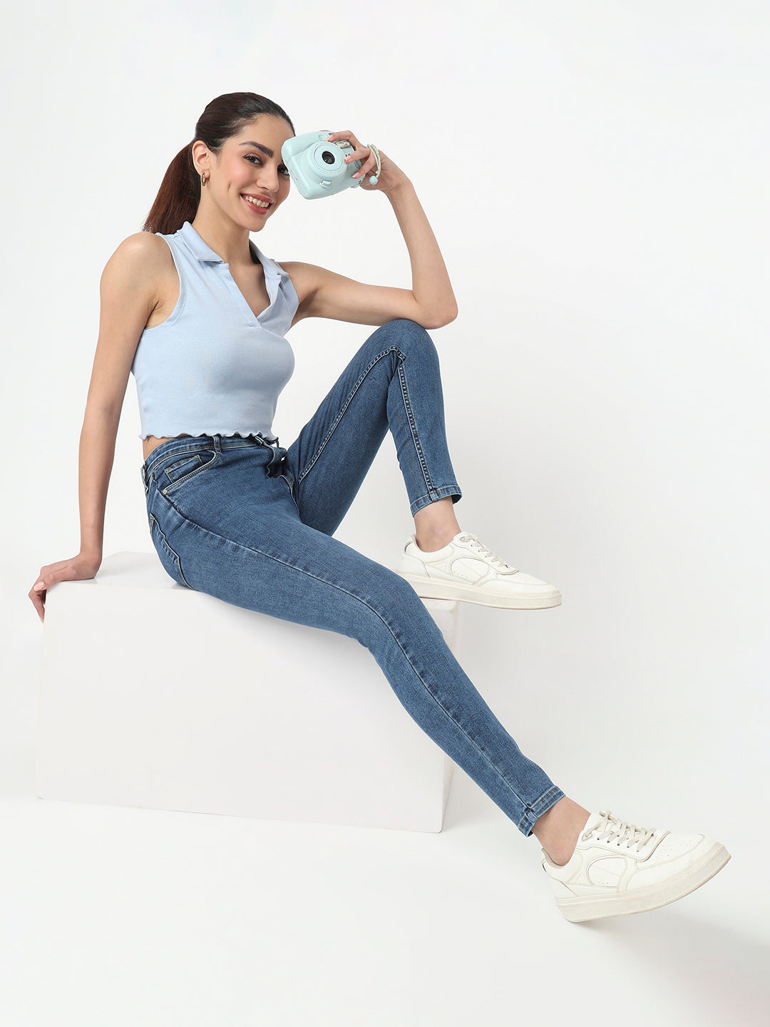 Women Dark Blue High-Rise Skinny Jeans