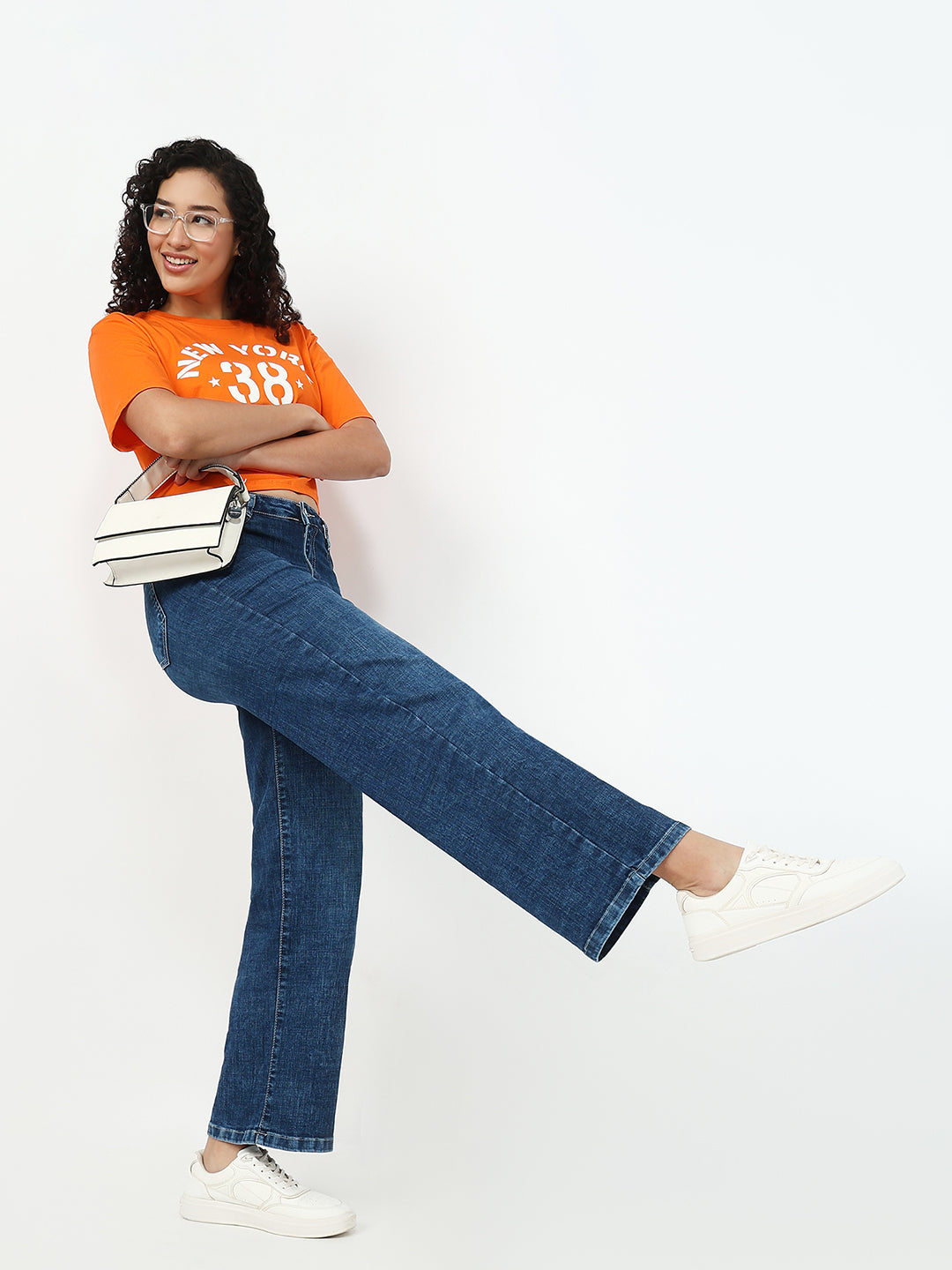 Women Light Blue High-Rise Wide Leg Jeans