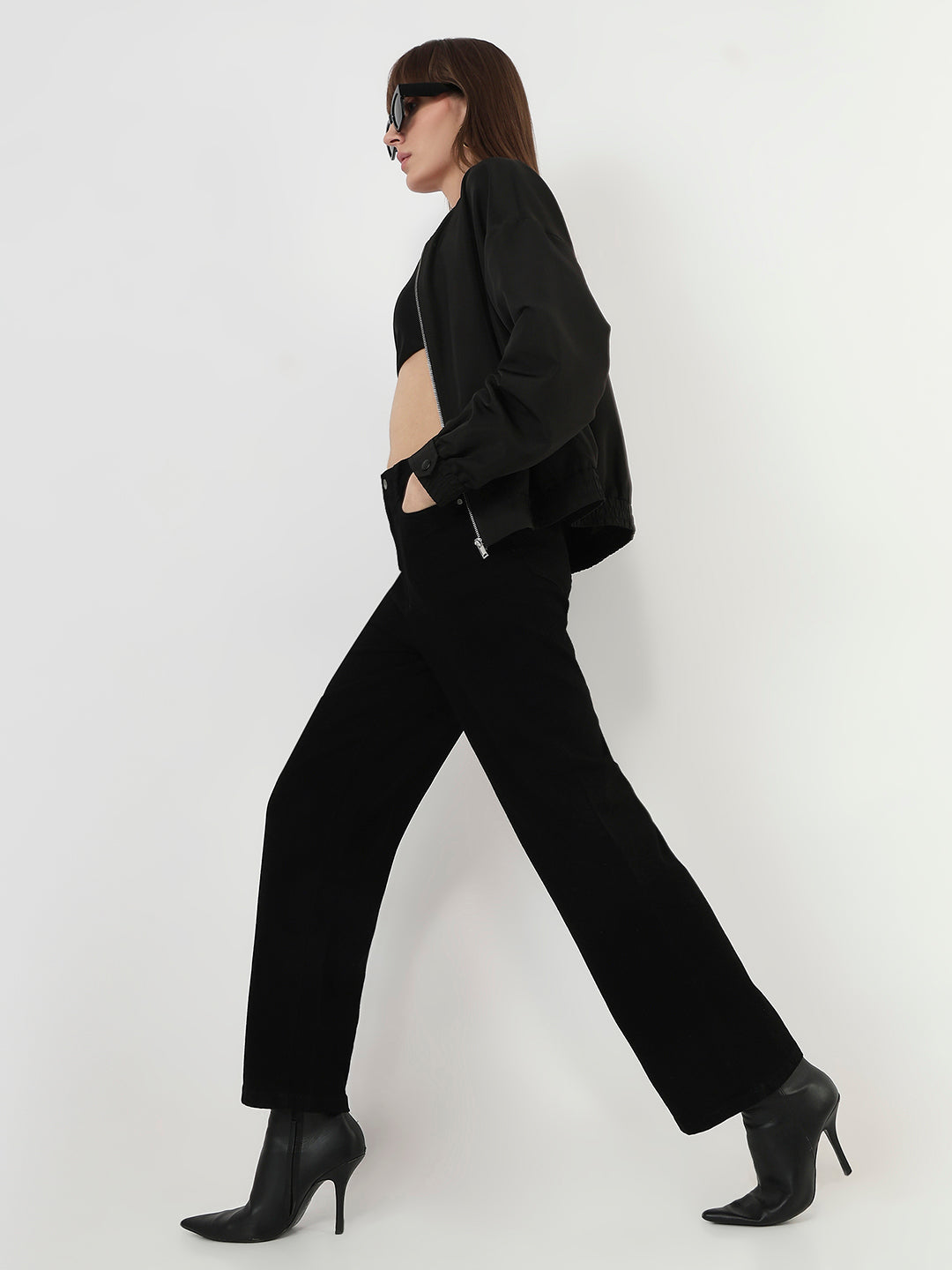 Women Black High-Rise Wide Leg Jeans